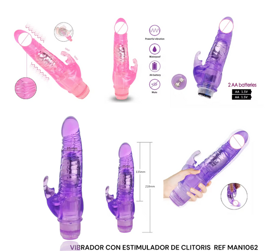 VIBRADOR CON ESTIMULADOR DE CLITORIS PILAS