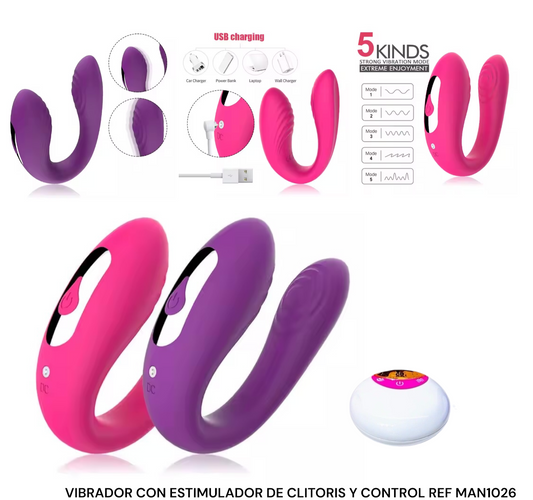 VIBRADOR CON ESTIMULADOR DE CLITORIS Y CONTROL