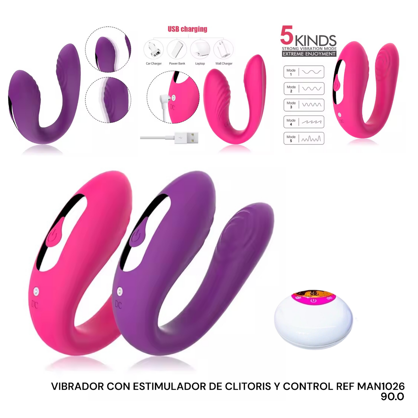 VIBRADOR CON ESTIMULADOR DE CLITORIS Y CONTROL