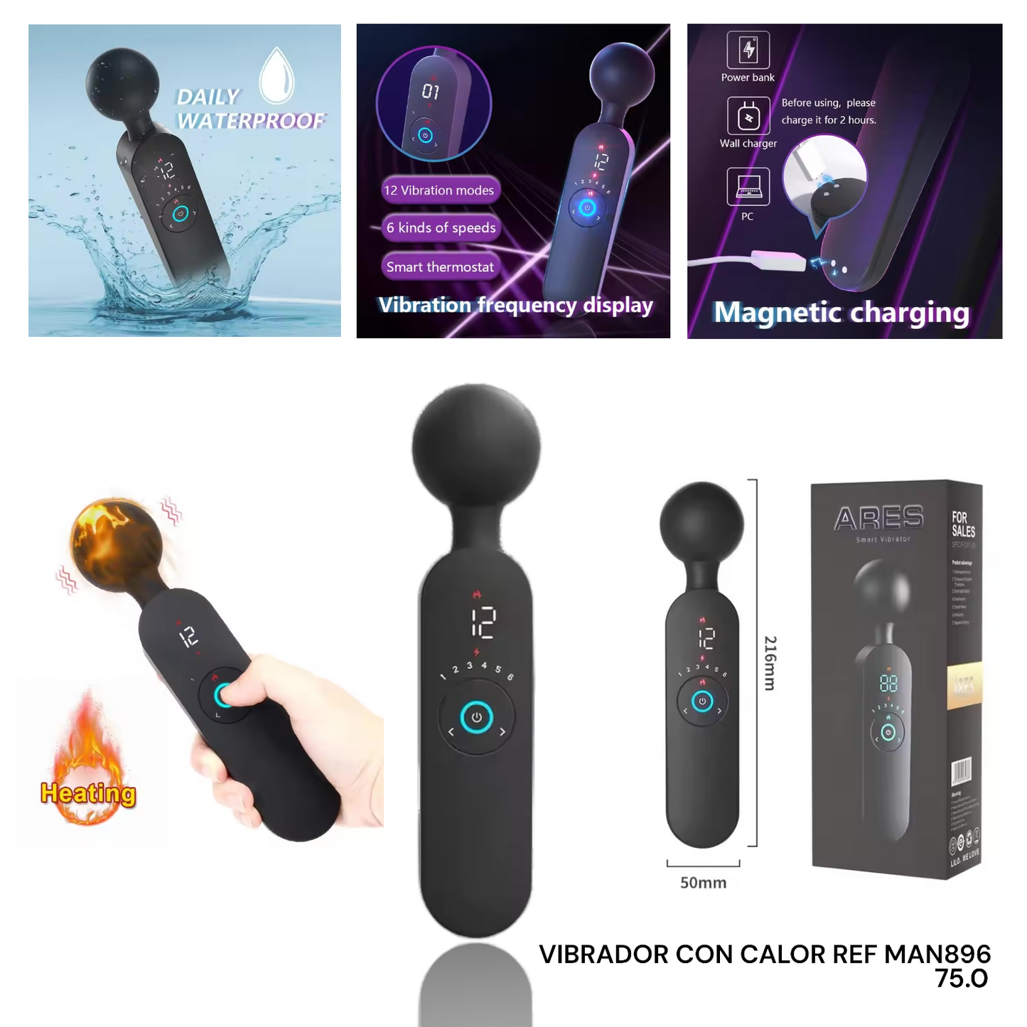 VIBRADOR CON ESTIMULADOR DE CLITORIS Y CALOR