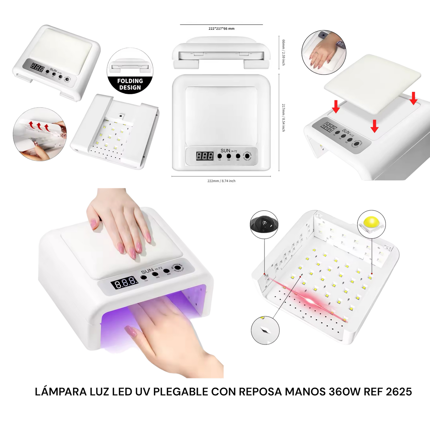 LÁMPARA LED UV DE 360W PLEGABLE CON REPOSA MANOS