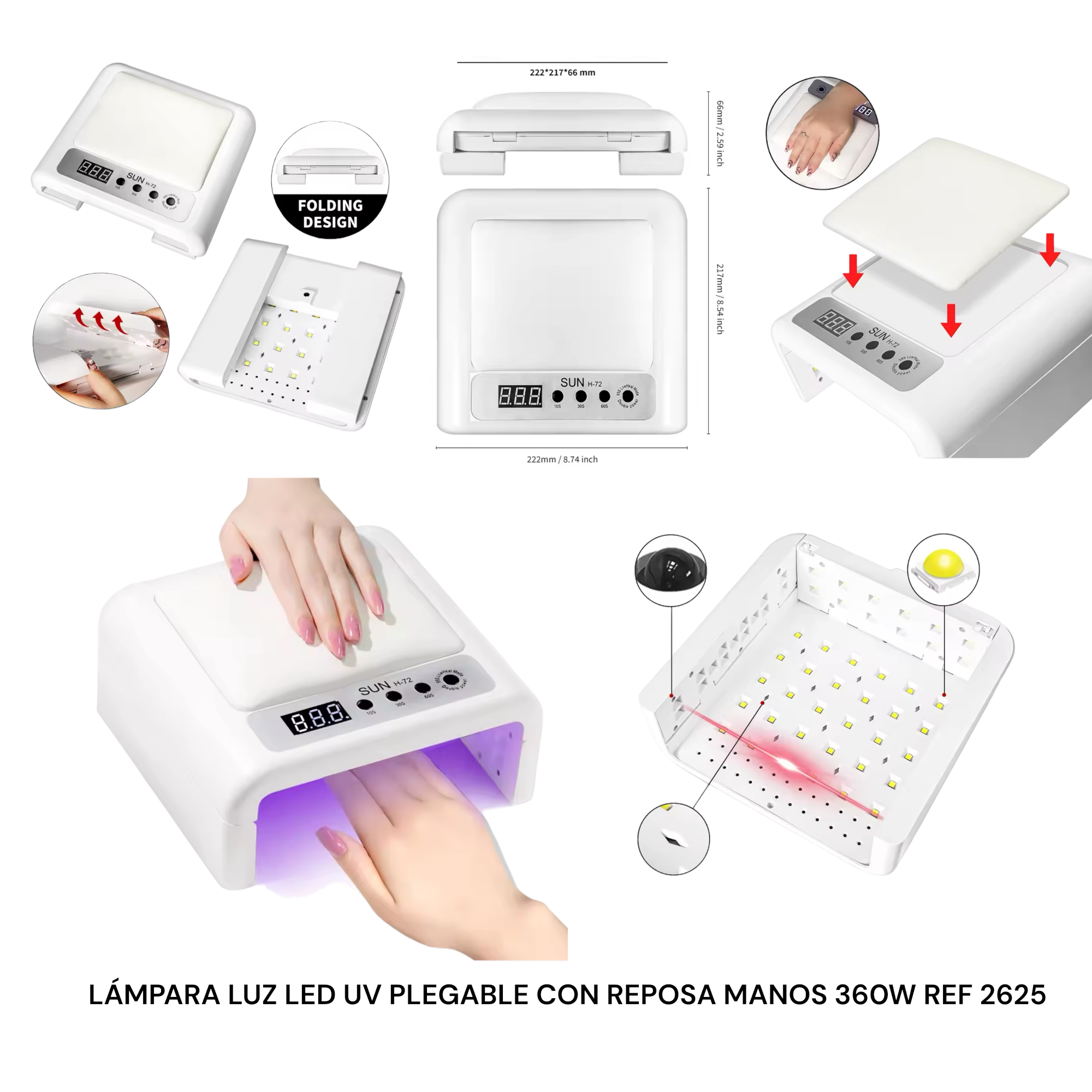 LÁMPARA LED UV DE 360W PLEGABLE CON REPOSA MANOS